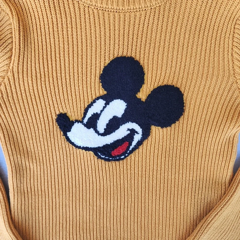 Disney x Forever 21 Mickey Mouse Yellow Crop Ribbed Sweater Turtleneck Sz S - Picture 3 of 8